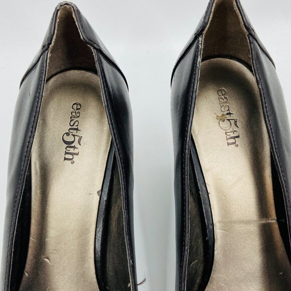 EAST 5TH Vintage Brown Leather Pointed Toe Gold Detail Tie Short Heel Shoes - Picture 6 of 8